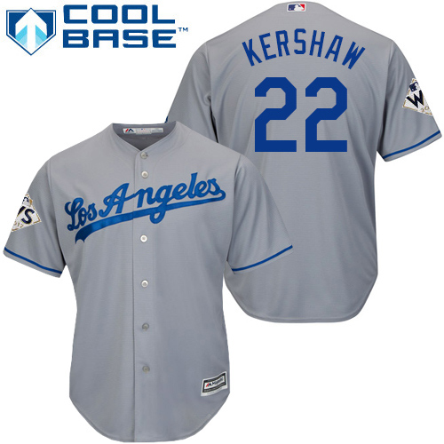 Dodgers #22 Clayton Kershaw Grey New Cool Base World Series Bound Stitched MLB Jersey - Click Image to Close